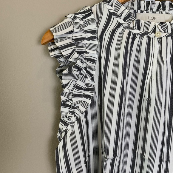 LOFT Striped Ruffle Split Neck Shell - Picture 9 of 16